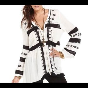 Free People Iris Boho B&W Top